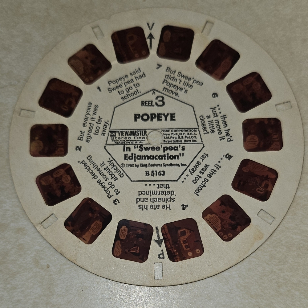 View Master Stereo Reel  3 Popeye In "Swee'pea's Edjamacation" Vintage